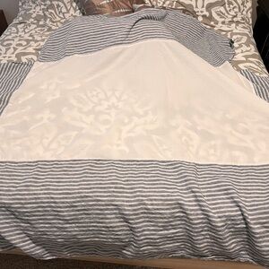 Pottery Barn Kids Blue and White Striped linen crib skirt